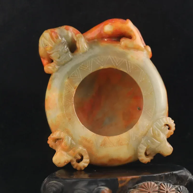 

Old Natural hetian Jade Hand Carved dragon sheep loong writing brush washer #37