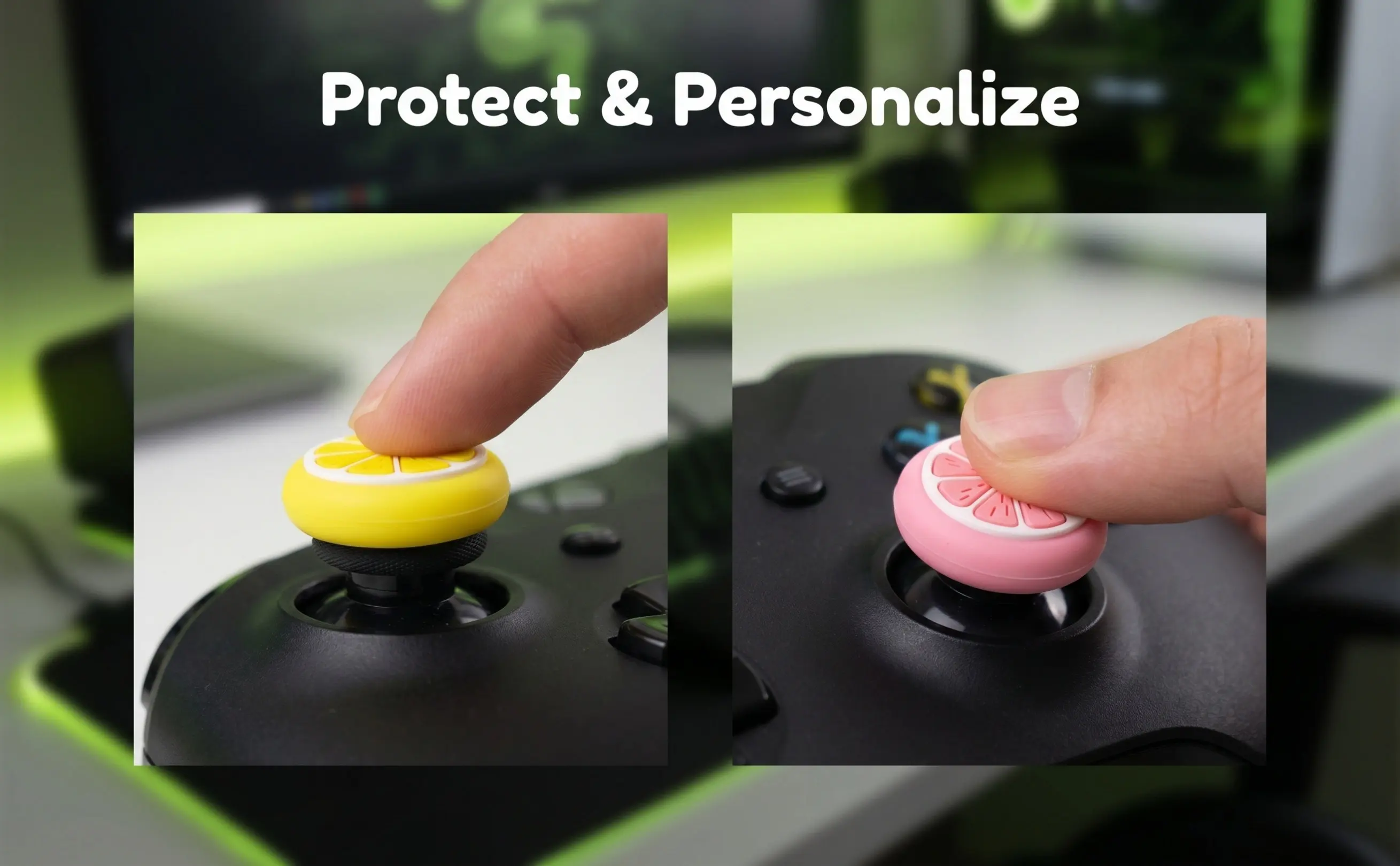 8Pcs Vibrant Lemon Fruit Silicone Joystick Thumb Caps for Gaming Controllers Comfortable Grip Non-Slip Surface Dust Abrasion