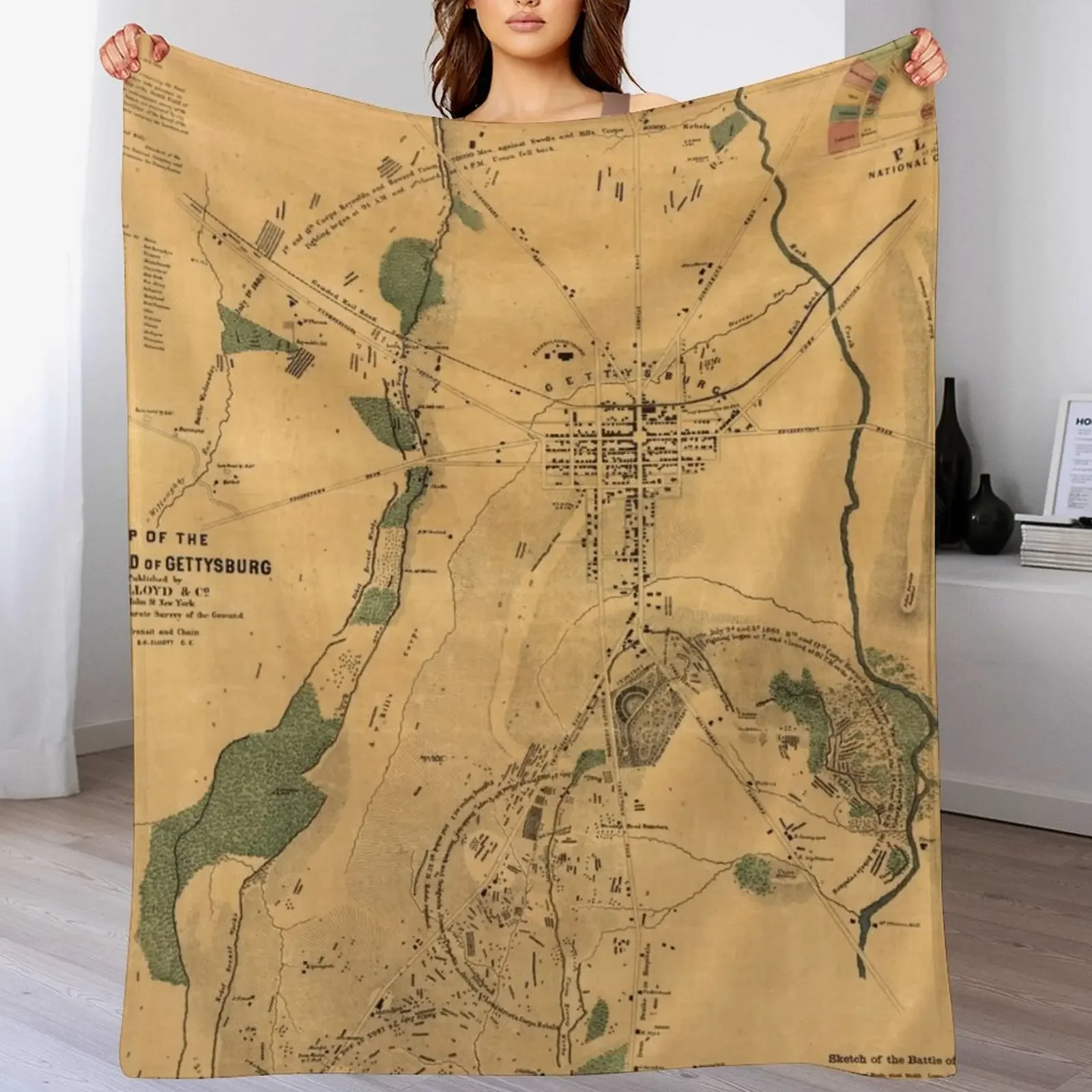 Vintage Battle of Gettysburg Map (1864) Throw Blanket Softest Flannels Quilt Blankets