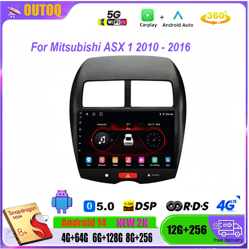 Автомобильный радиоприемник Android 14 для Mitsubishi ASX 1 2010-2016 GPS Мультимедийный видеоплеер 2din DVD Стерео Carplay Auto No 2 din 2din DVD