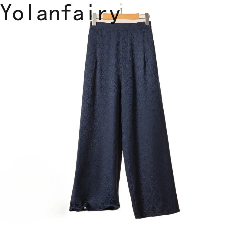 

YOLANFAIRY 100% Натуральные шелковые брюки из тутового шелкопряда для женщин 2026: Роскошные прямые брюки с высокой эластичной талией, повседневные женские брюки и штаны