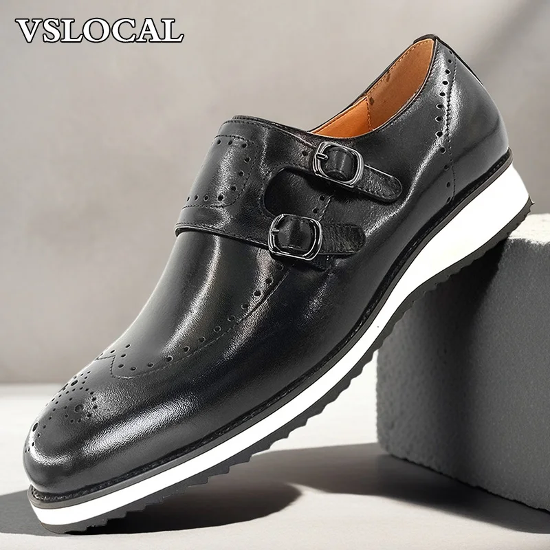 

Luxury Brand Men Leather Shoes Black buckle strap Casual Mens Dress Shoes Comfortable Outdoor Daily monk strap shoe man