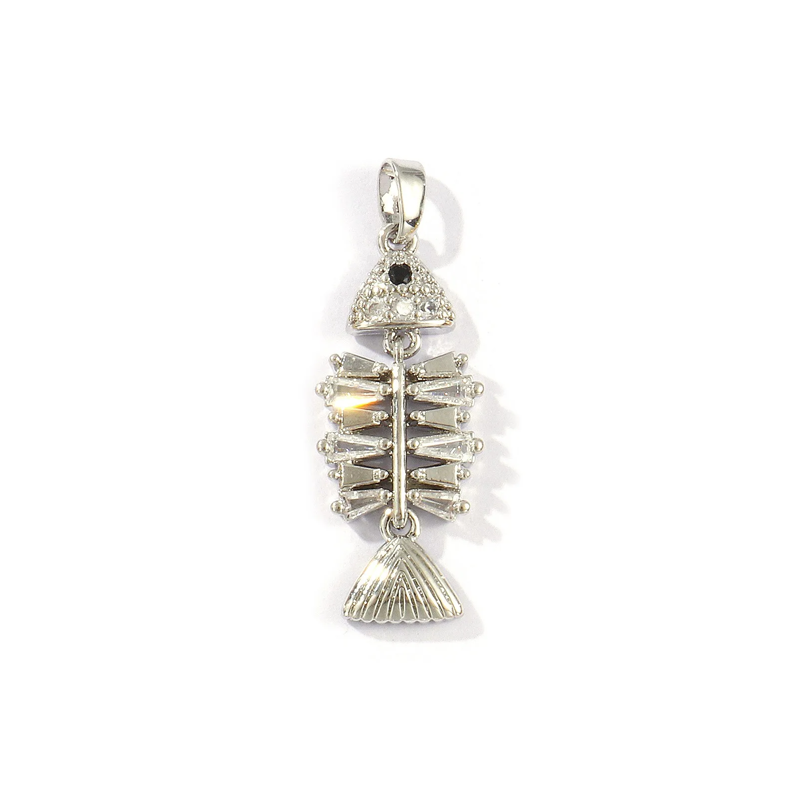 2pcs Brass Charms Gold Color Mermaid Fish Bone Micro Pave Black Rhinestone Pendants For Women DIY Necklace Jewelry Findings Gift view 6