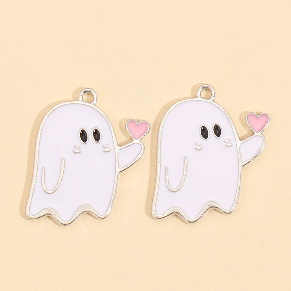 10 Stück süße schwarze und weiße Geister-Anhänger Halloween-Party-Dekorationen für Halskette Ohrringe DIY Schmuckherstellung Legierung Charms – Detail 7