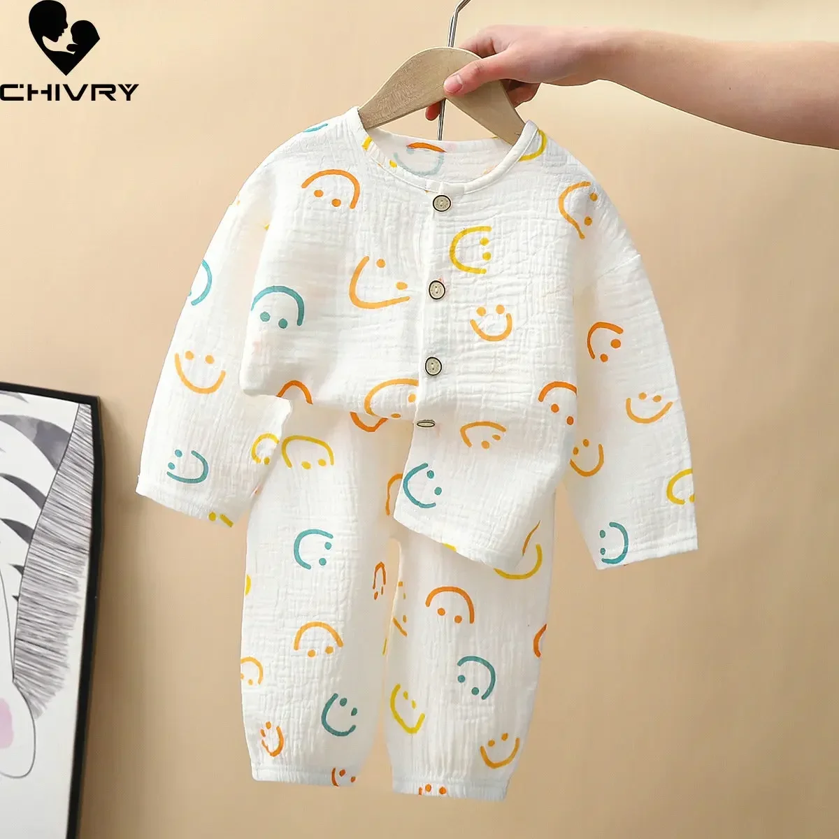 Kids Summer Thin Pajamas Sets New 2023 Boys Girls Cartoon Three-quarter Sleeve Cotton Yarn Shirts with Pants Baby Loungewear