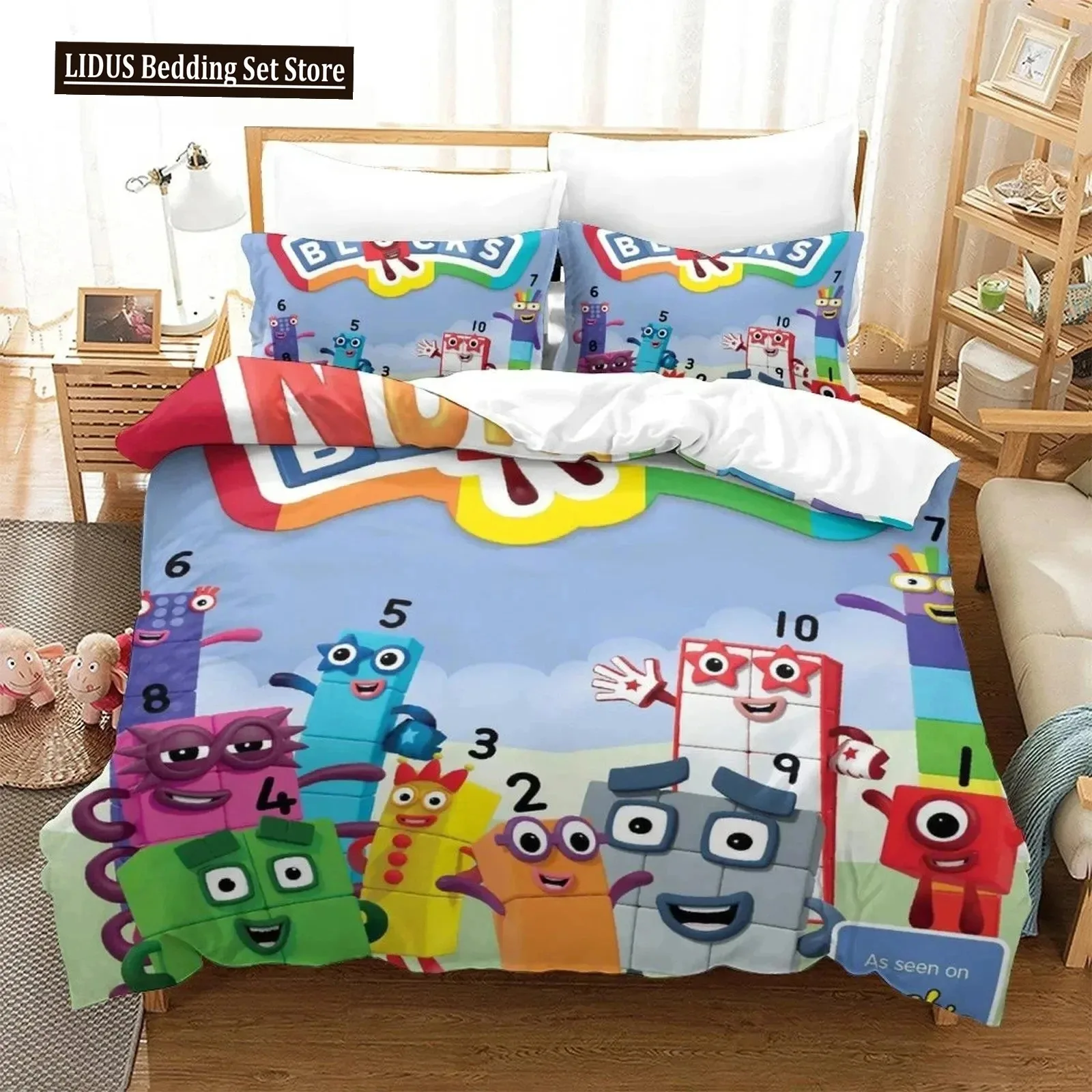 

Cartoon Number-Blocks Bedding Set Duvet Cover Bed Set Quilt Cover Pillowcase Comforter King Queen Size Boys Adult