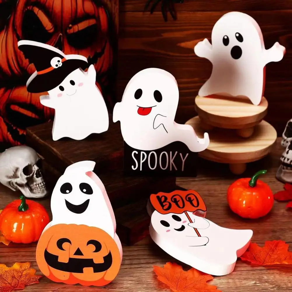 Ghost Face Expression Decor Ghost Decoration Set Halloween Ghost Decorations Set Wooden White Figurines Table for Home