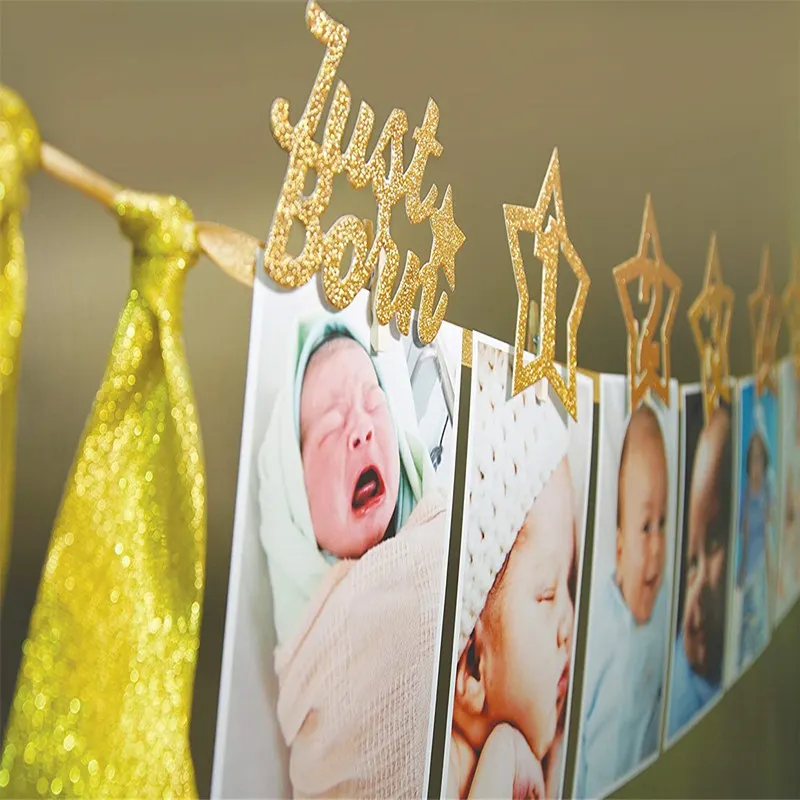 Guirnalda de marco de fotos para recién nacido, decoración de fiesta de feliz cumpleaños para niños, niño y niña, suministros de cumpleaños de 1