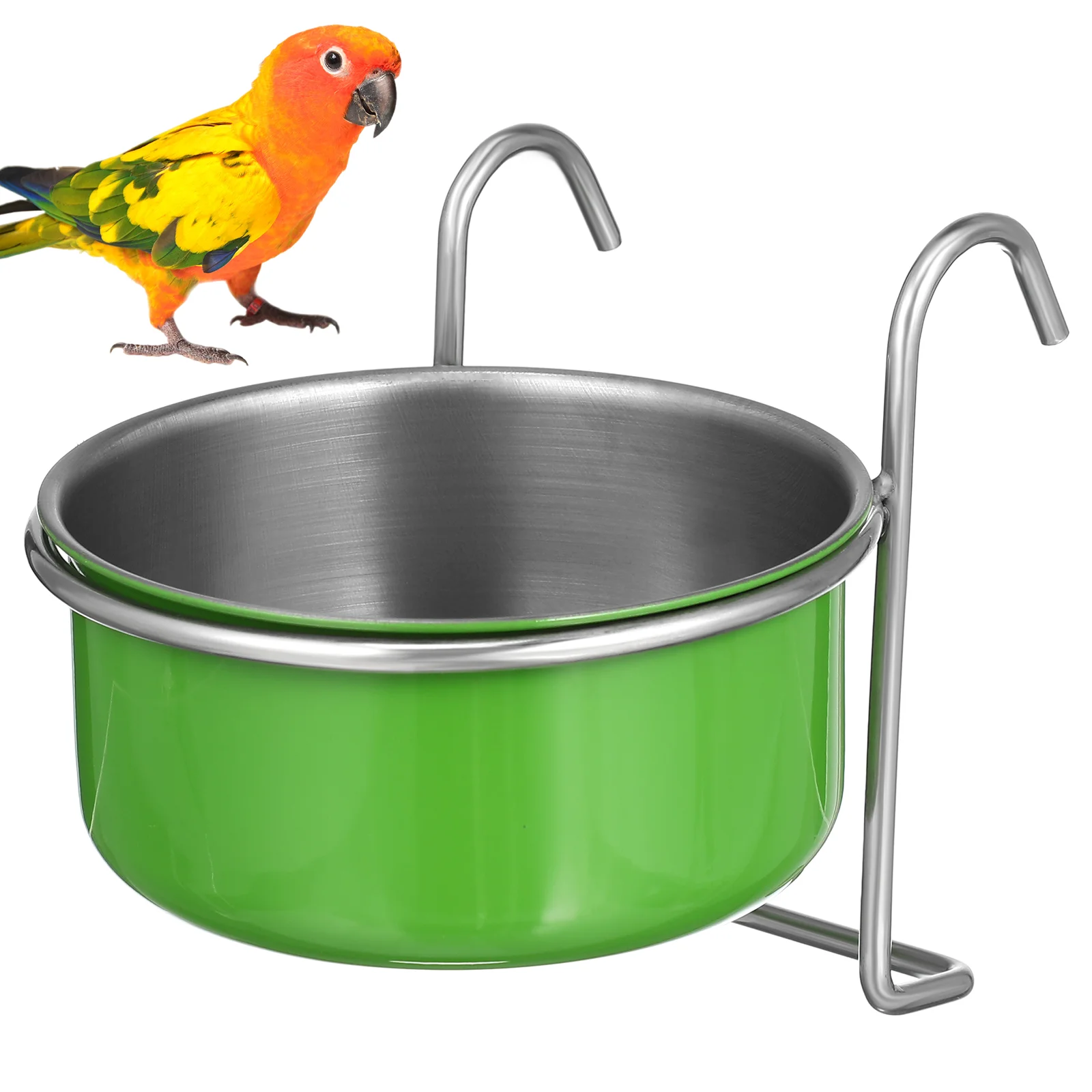 

Parrot Food Bowl Water Bird Feeder Birds Feeding Tool Hanging for Cage Stainless Steel Holder Bowls Accessories Dispenser