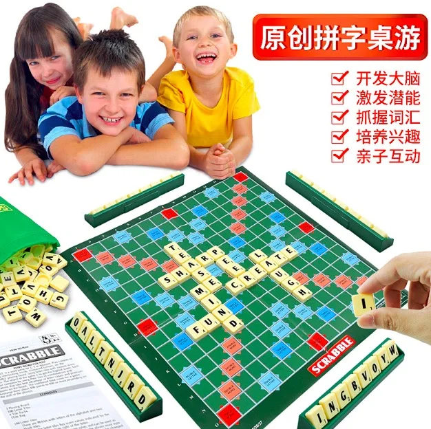 Original Scrabble Board Game English Spelling Learning Parent-Child Interaction Enlightenment Games Letter Blocks Game Board