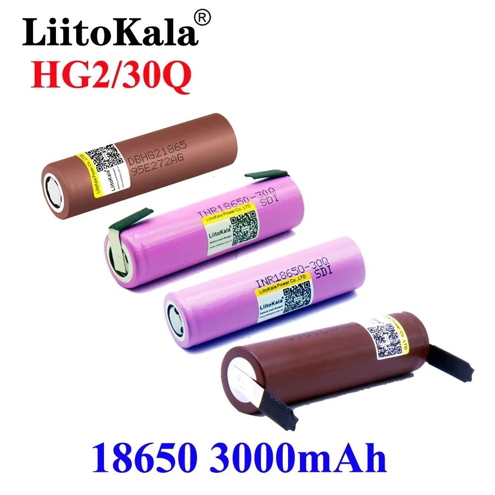 

Hot LiitoKala HG2 30Q 18650 3000mah 3.7V High discharge Battery 30A Rechargeable Drain or Box Mod flashlight