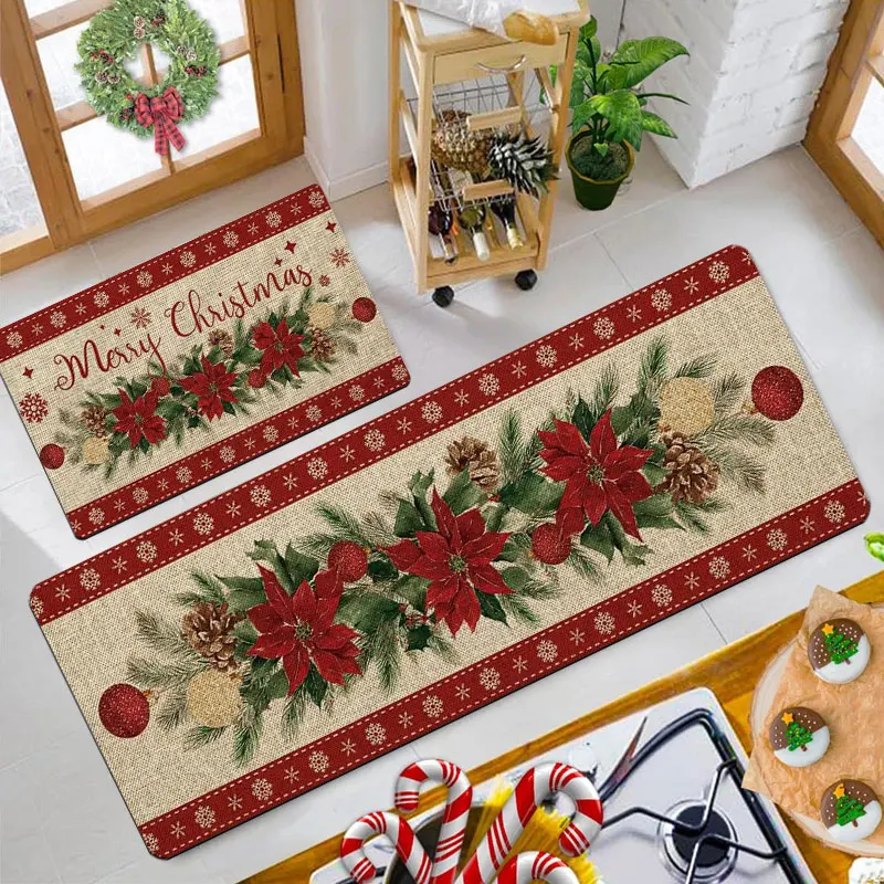 

Christmas kitchen rug, made of flannel, soft and comfortable, washable, suitable for bedroom and dining room