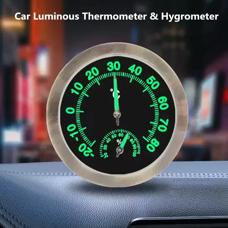 

Car Dashboard Panel Luminous Thermometer + Hygrometer 2 In 1 Kit Vehicle Air Vent Mini Temperature Meter Bicycle Humidity Meter