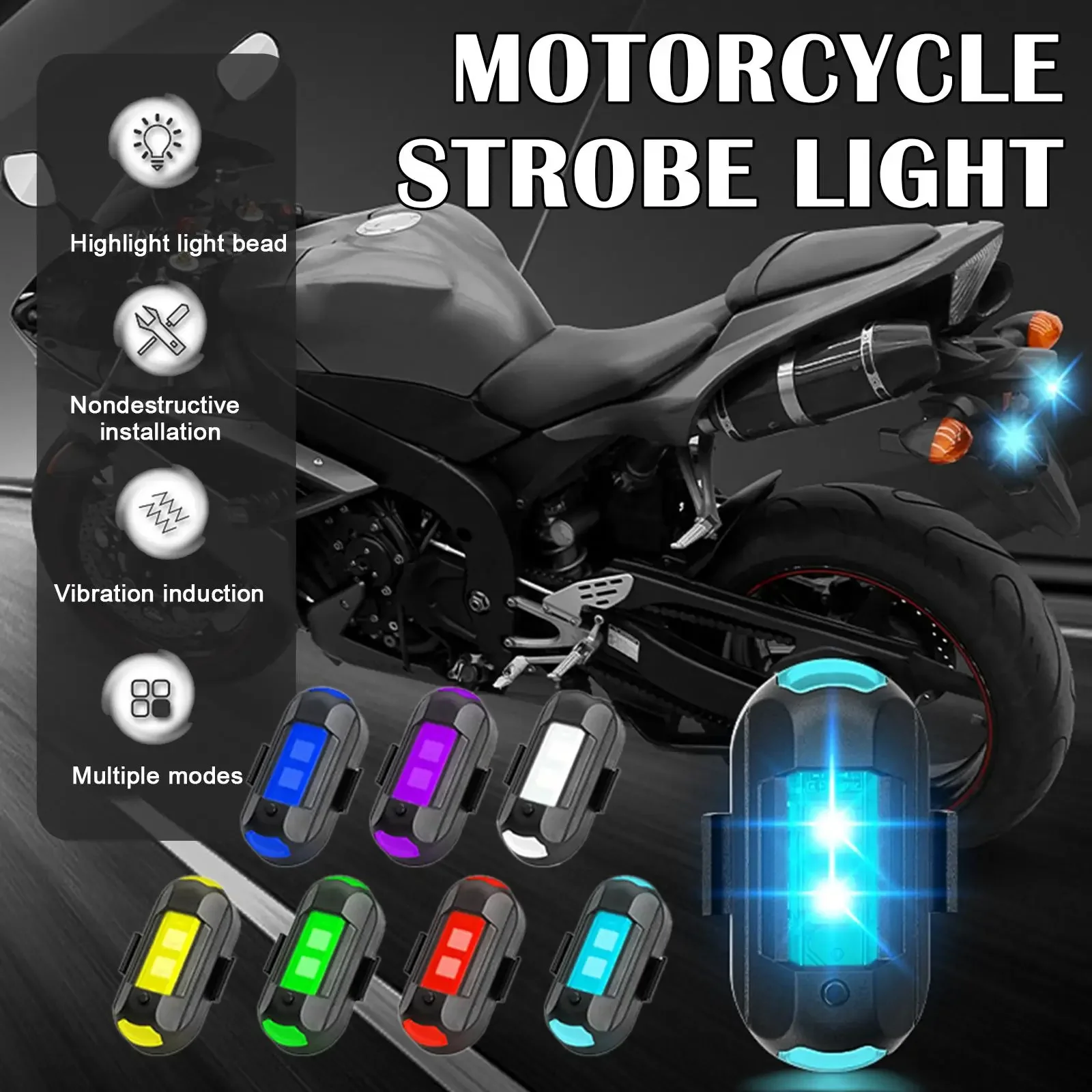 Luz LED de advertencia anticolisión Universal, luz intermitente de 7 colores para motocicleta, bicicleta, Dron con luces estroboscópicas de