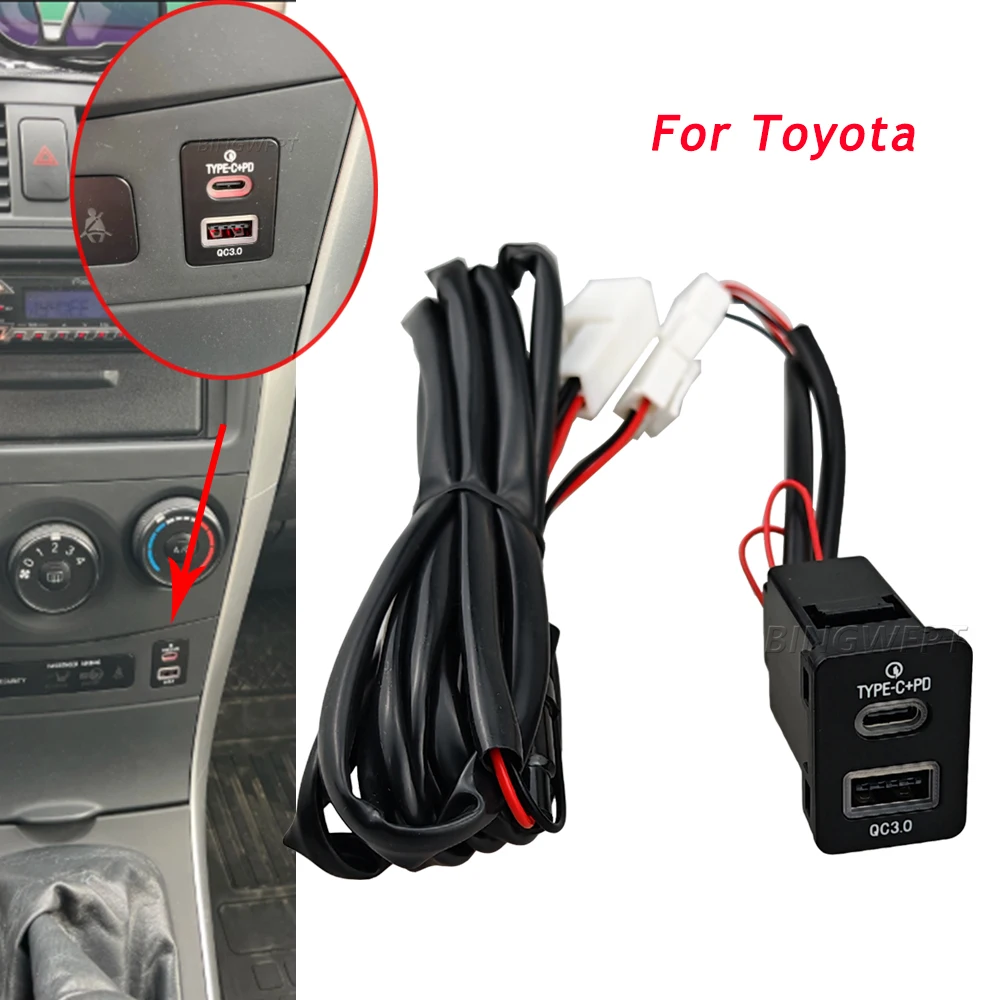 Car Fast Charging Socket QC3.0 USB Type-C Power Outlet Adapter For Mitsubishi Outlander 2014-2022 For Toyota RAV4 2008-2012