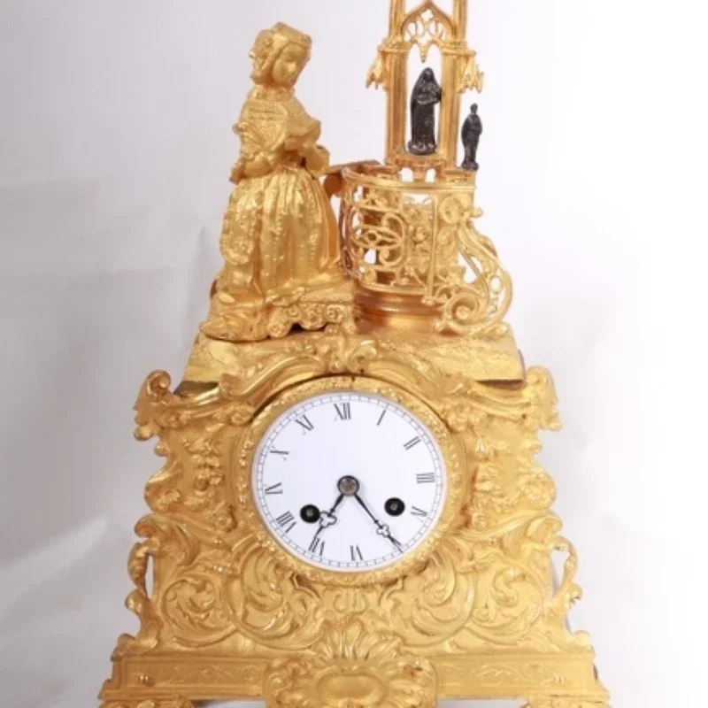 

European style copper gilded sculpture in the Rococo, antique Western antique old clock