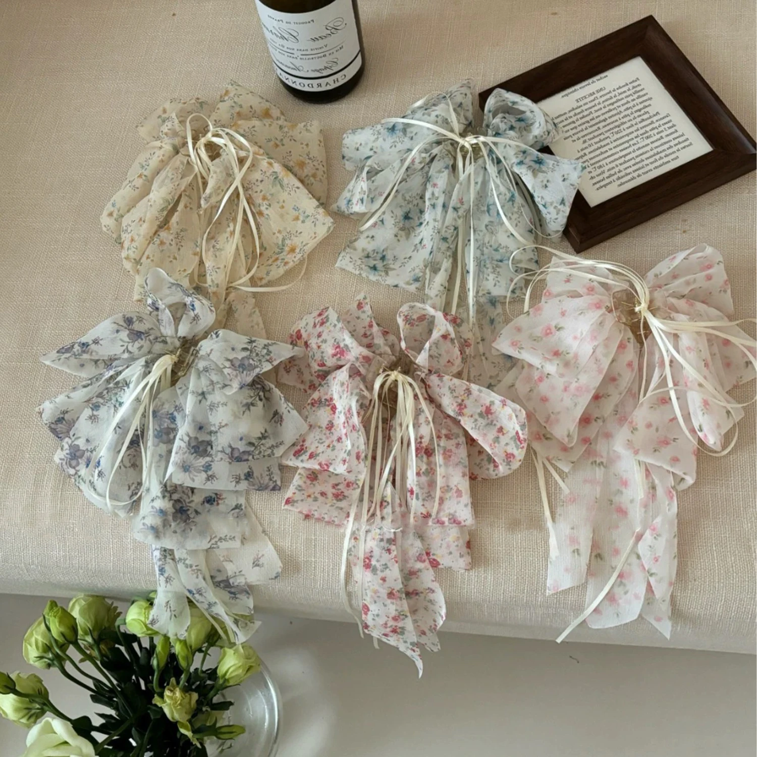 1 Stück französische Chiffon-Haarspange mit Blumenmuster, sanft und elegant, halbgebundene Haarspange, Haarspange für den oberen Teil, Haarspange für Pferdeschwanz, Haar-Accessoire – Detail 10