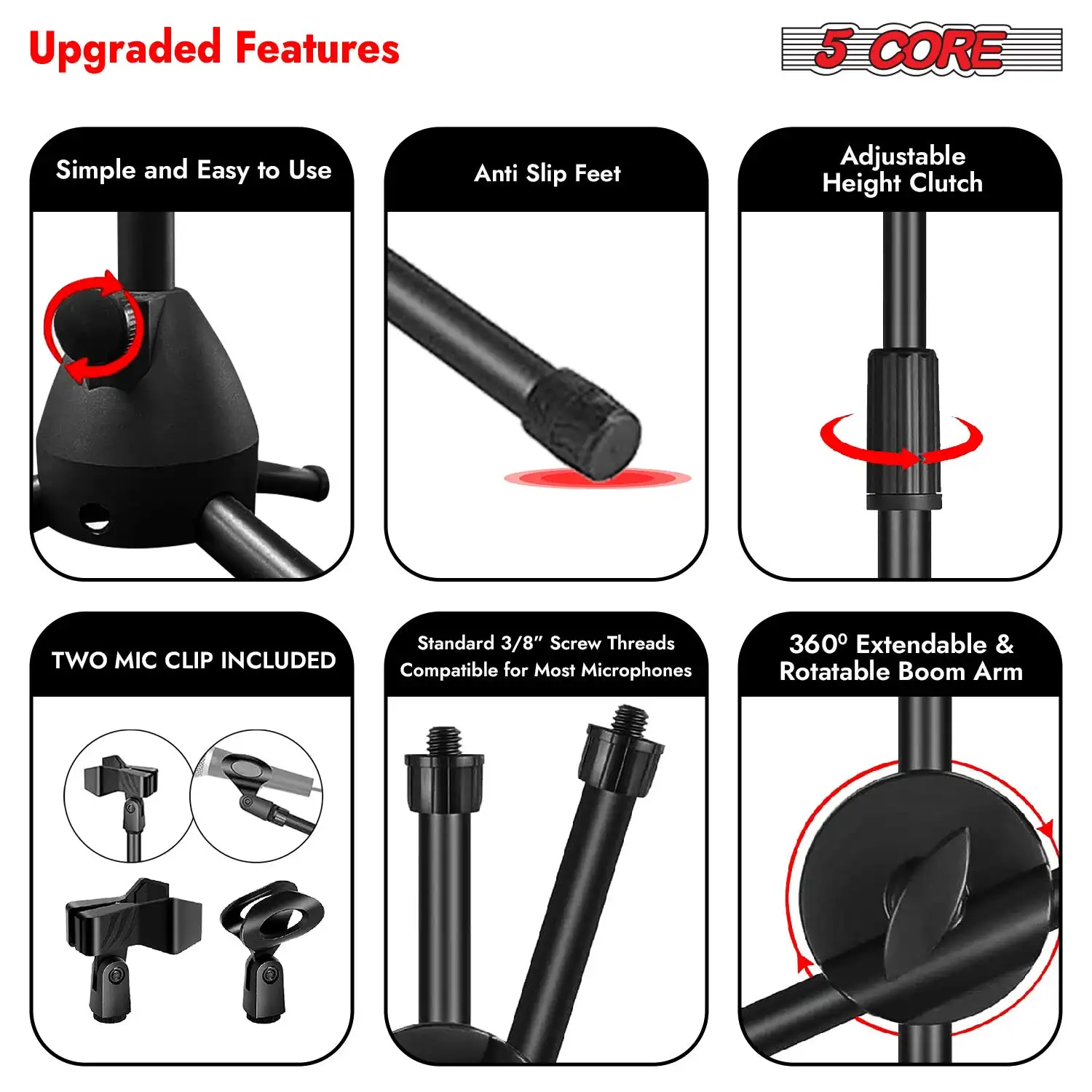 5 Core Tripod Mic Stand Adjustable Heavy Duty Floor Holder Microphone Boom Arm MS DBL 4PCS