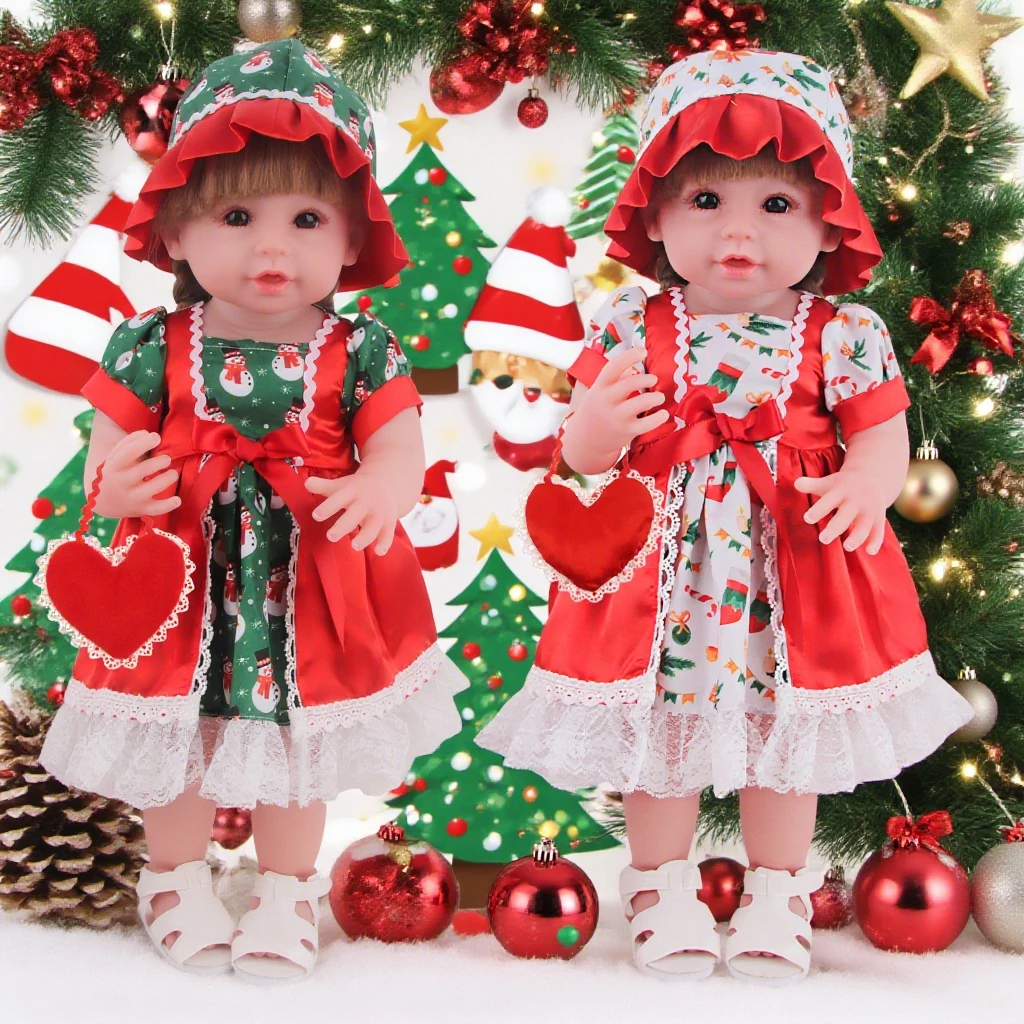 

Christmas 18 Inch Doll Clothing Accessories Lace Splicing Lace Printed Mini Dress Set Halloween Carnival Party Doll Set