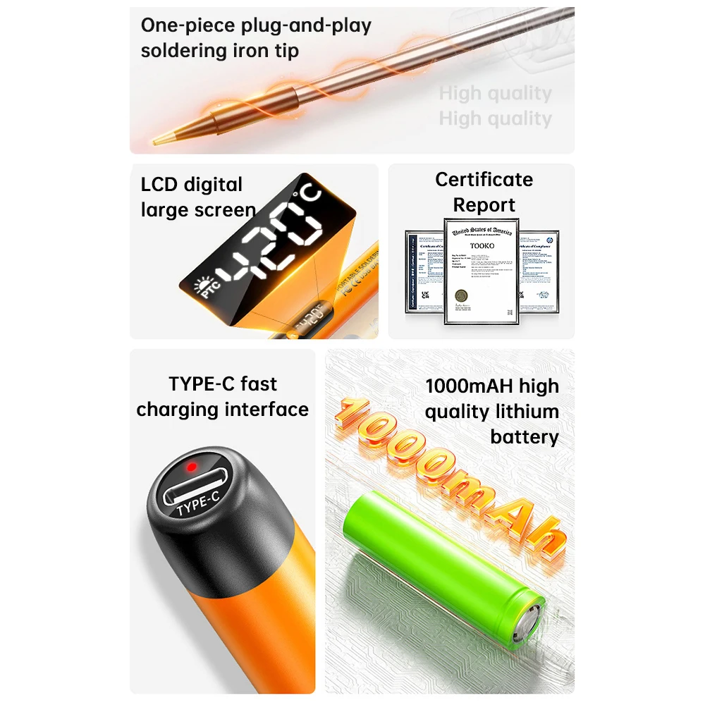 Lutownica elektryczna 5V 8W USB z wyświetlaczem cyfrowym Interfejs typu C 300-420 ℃   Dostosuj inteligentny zestaw lutowniczych narzędzi do majsterkowania