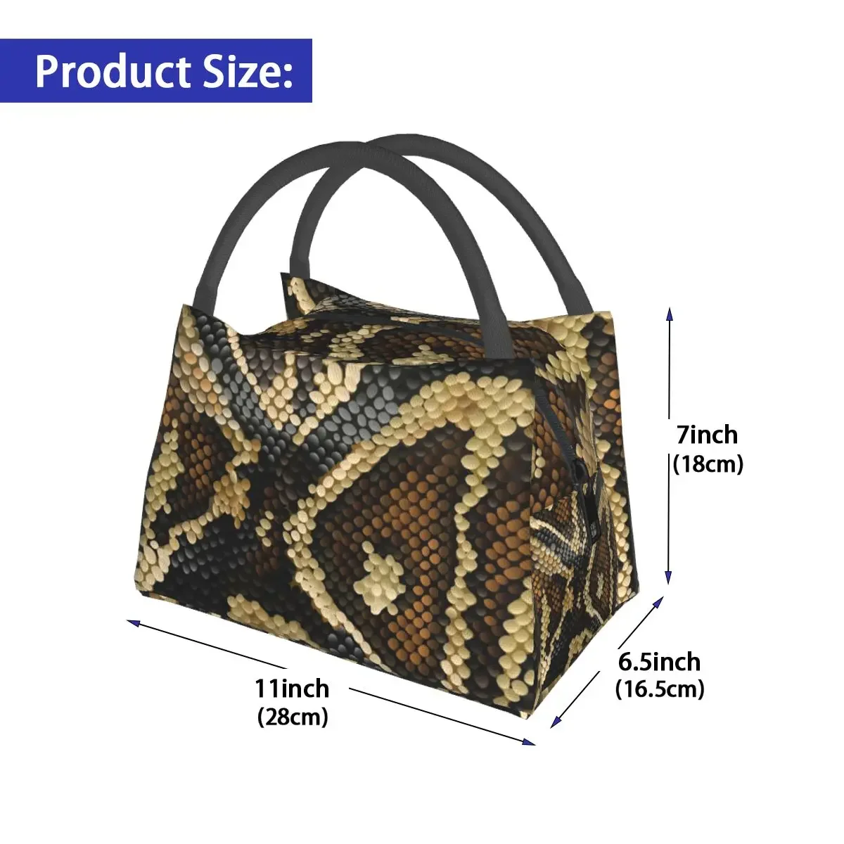 Brown Beige Snakeskin Design Lunch Bag Ball Phyton Scarf Aesthetic Lunch Box School Thermal Tote Handbags Design Cooler Bag