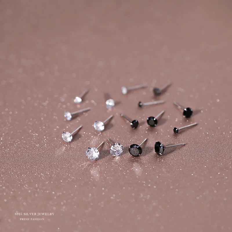 

Korean Style Minimalist Four Claw Zircon S925 Pure Silver Stud Earrings For Women Small And Daily Ear Hole Jewelry
