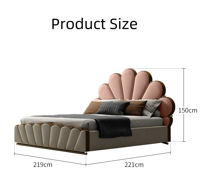 ！@Luxury Shells Design King Bed Modern High Quality Up-holstered Beds Bedroom Furniture Soft Wooden Frame Queen Stainless Steel