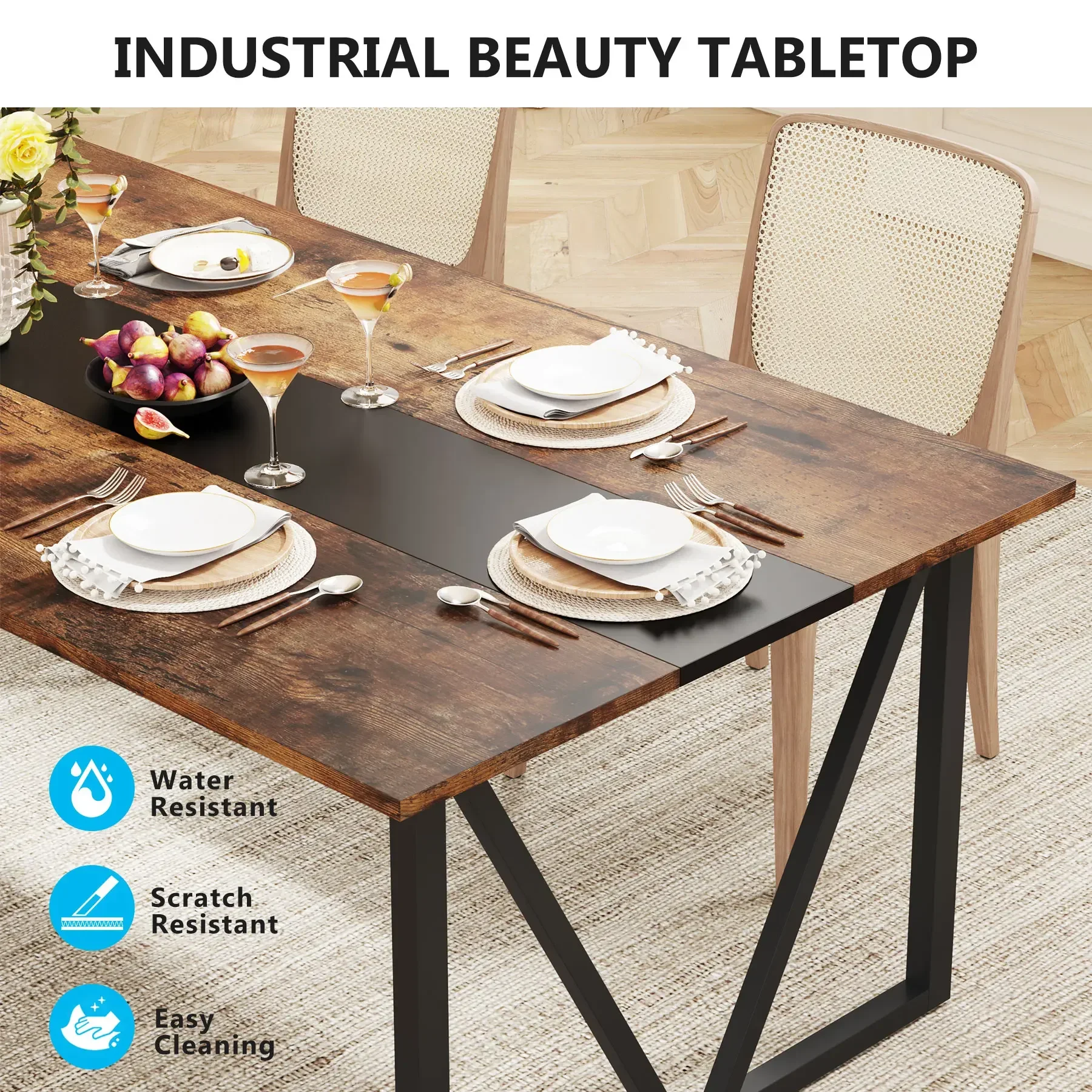 Tribesigns-mesa de comedor para 6-8 personas, mesa de cocina grande Industrial de 70,8 pulgadas con marco de Metal resistente