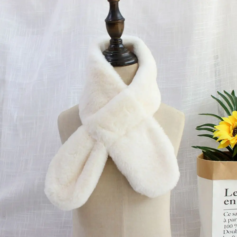 

Милый однотонный шарф с крестом из искусственного кроличьего меха, утолщенный шарф на шею, теплый шарф для девочек