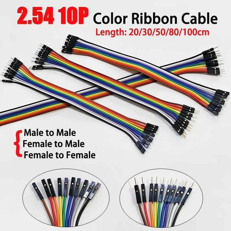 2.54 10Pin Color Ribbon Cable Male to Male Female to Female Male to Female 20cm 30cm 50cm 80cm 100cm For Electronic DIY