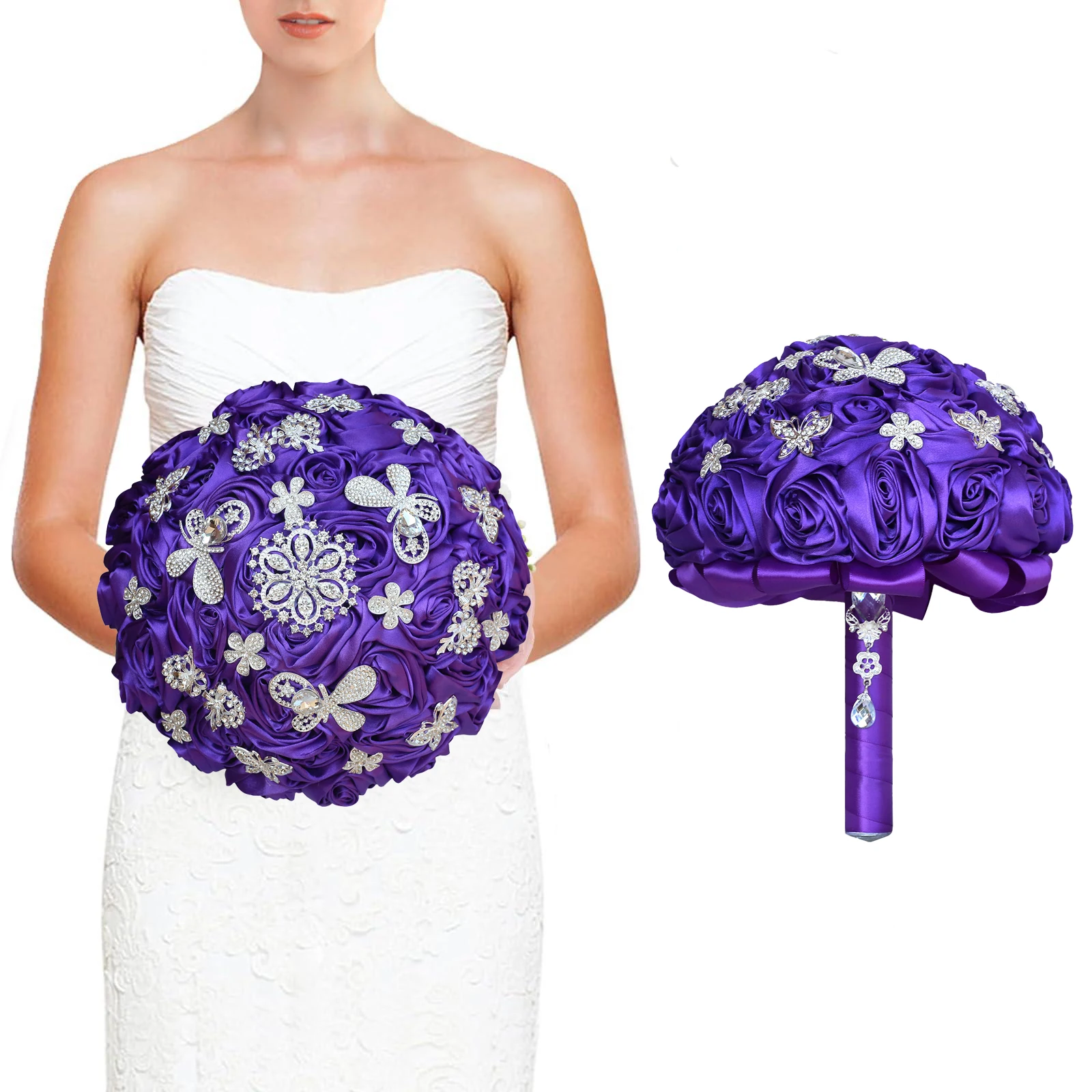 

Purple Wedding Bouquets with Crystal Jewelry