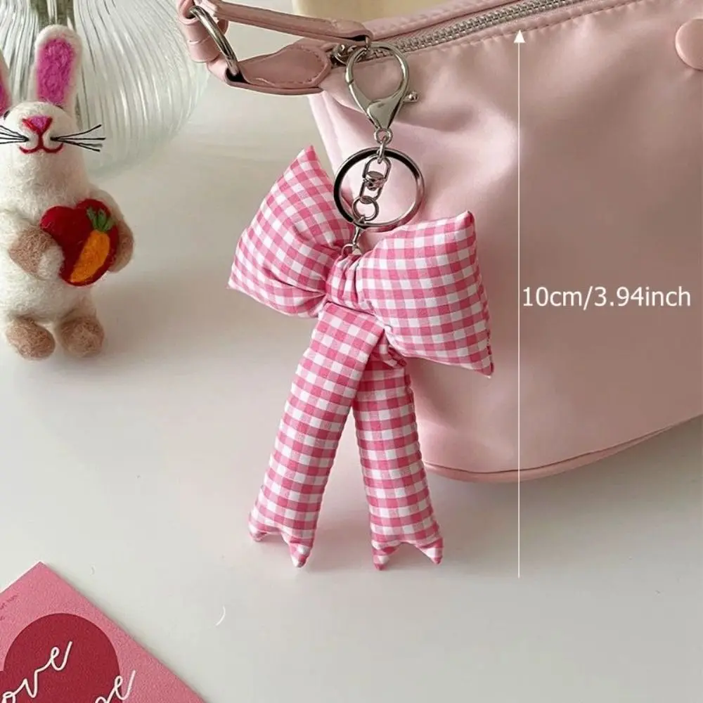 Backpack Pendant 3D Bowknot Keychain Pink Color Keyring Accessories Puff Grid Bowknot Keychain Cute Y2K