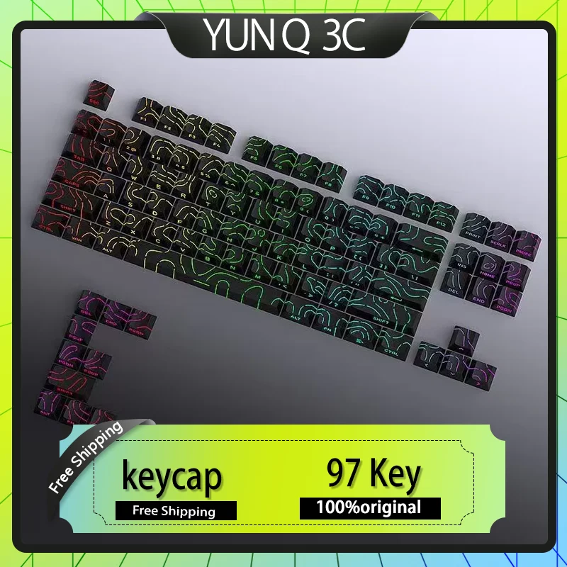 

97 Keys White Contour Lines PBT Double Shot Keycaps Cherry Profile MX Mechanical Keyboard Translucent Side Lit Light Backlit