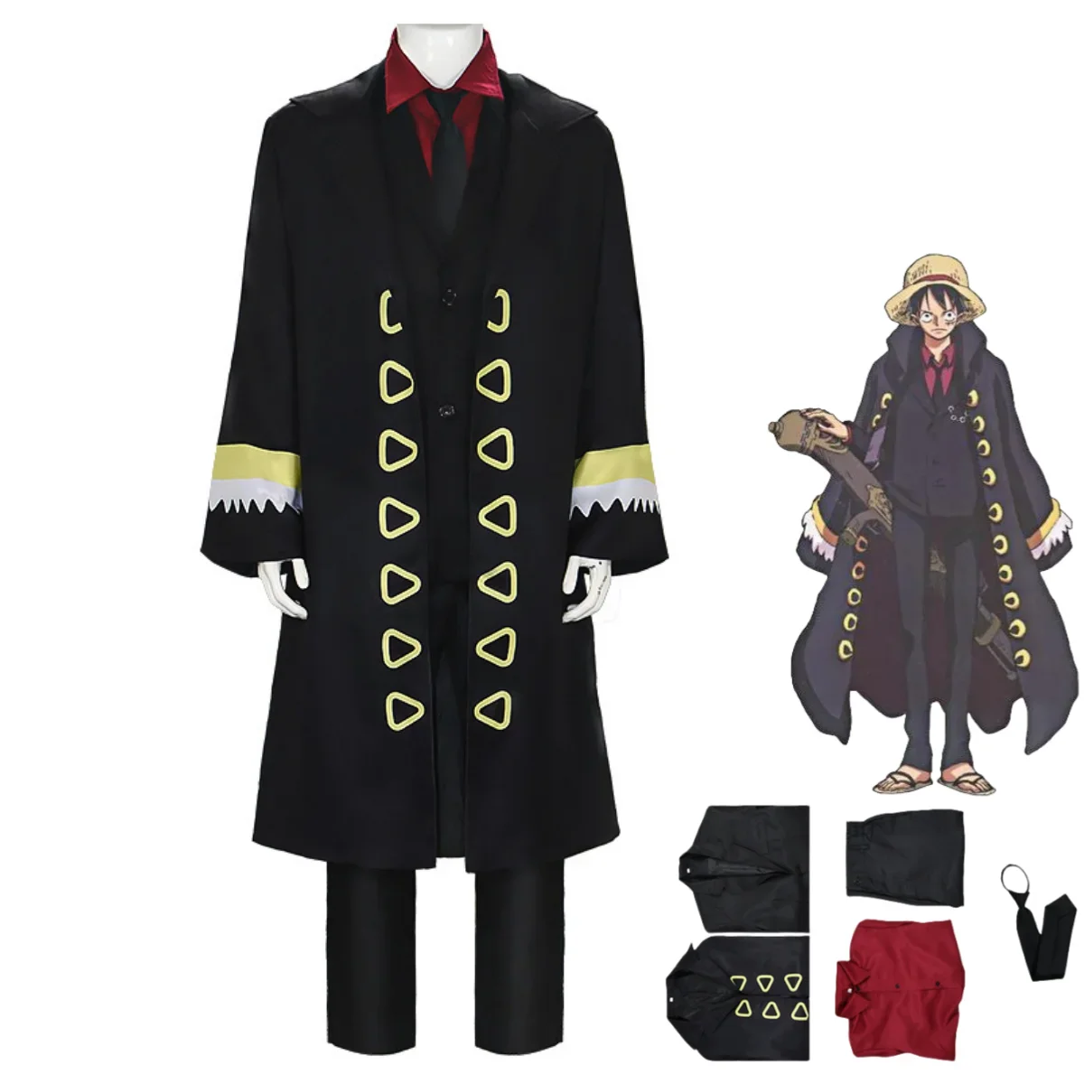 Anime Film Strong World Monkey D Luffy Cosplay Costume Straw Hat Boy Black Cloak Shirt Uniform Adult Man Carnival Halloween Suit