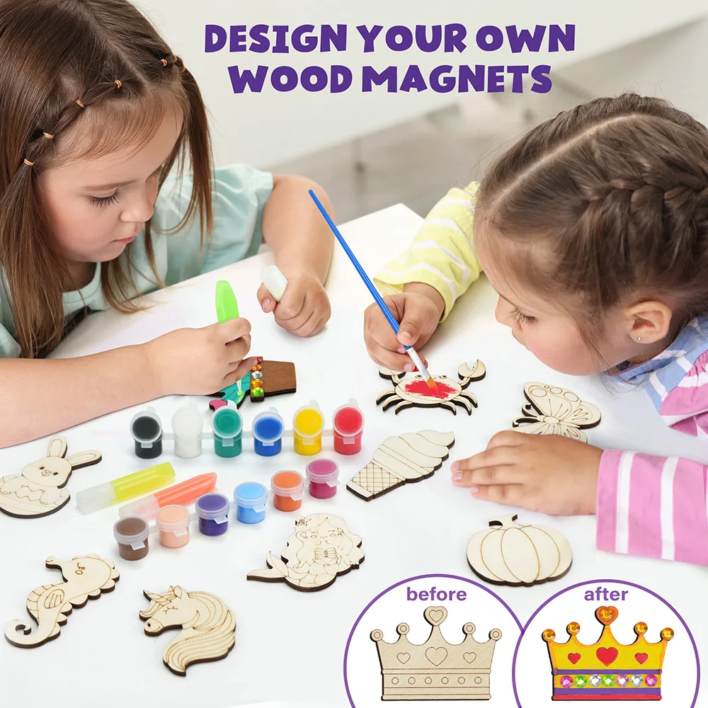 DIY木製マグネット木工キット 子供用 暗闇で光る、アート用品絵画キット、クリスマスプレゼントの楽しいパーティーの記念品