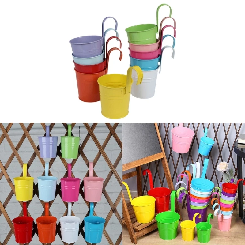 10pcs Hanging Iron Flower Pot Round Mouth Small Plant Organization Pot for Outdoor Fruit Vegetable Planting Garden Decoration