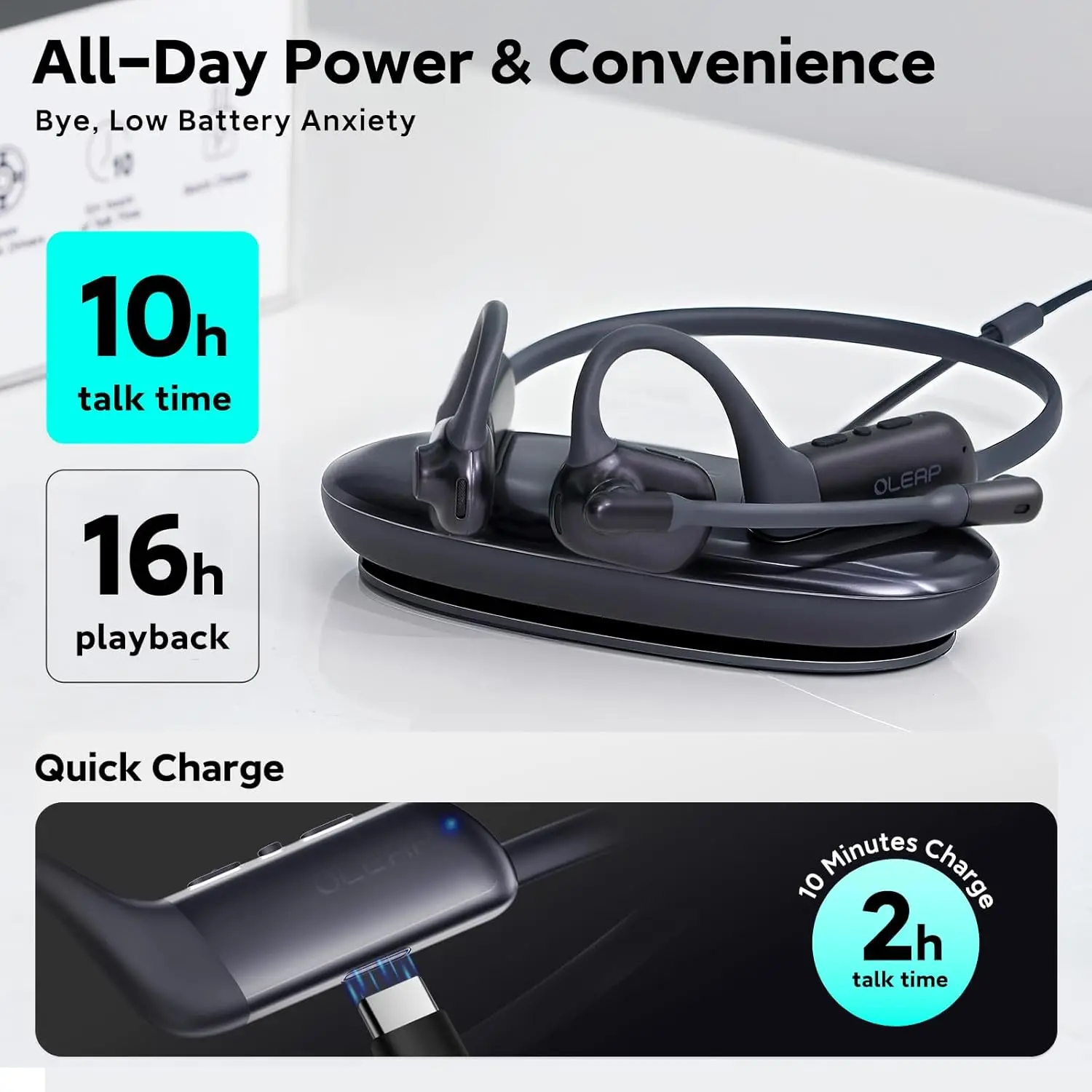 Oleap Pilot Sound P200b Pro オープン型Bluetoothヘッドセット、耳に