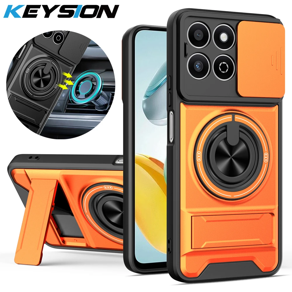 

KEYSION Magnetic Phone Case for HONOR X7c X8c X6c Slide Camera Protection Upright Kickstand Shockproof Cover for Honor 200 Smart