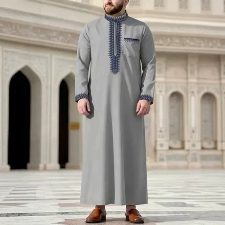 Men's 2026 Long-Sleeved Ethnic Style V-Neck Embroidered Zipper Design Traditional Clothing