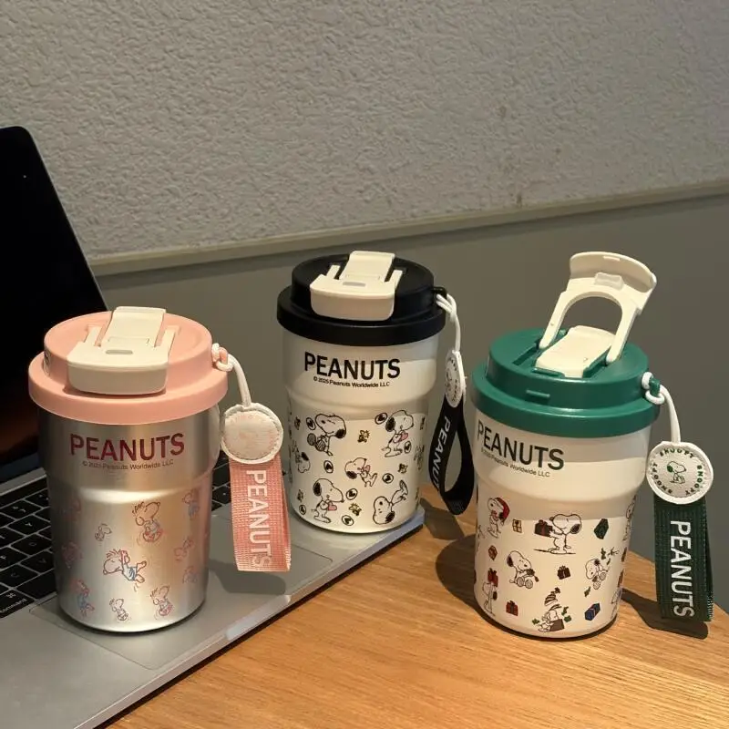 Cute Cartoon Snoopy Insulated Cup Portable Coffee Mug Lightweight Leakproof Travel Water Bottle for Couple Men Women