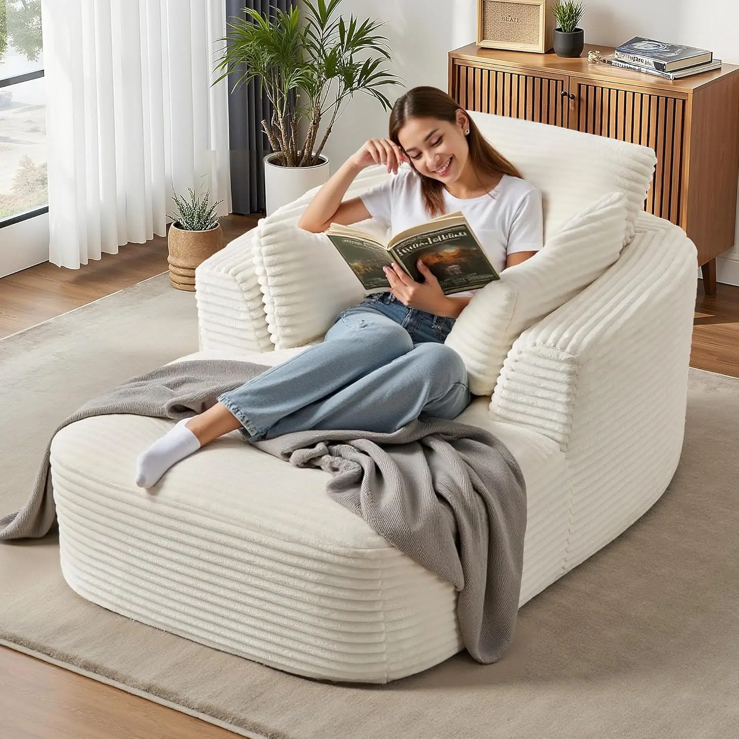 

65" Boneless Couch Corduroy Living Room Chairs Luxurious Reading Chair Deep Seat Sleeper Chair Oversized Chaise Lounge Chair Ind