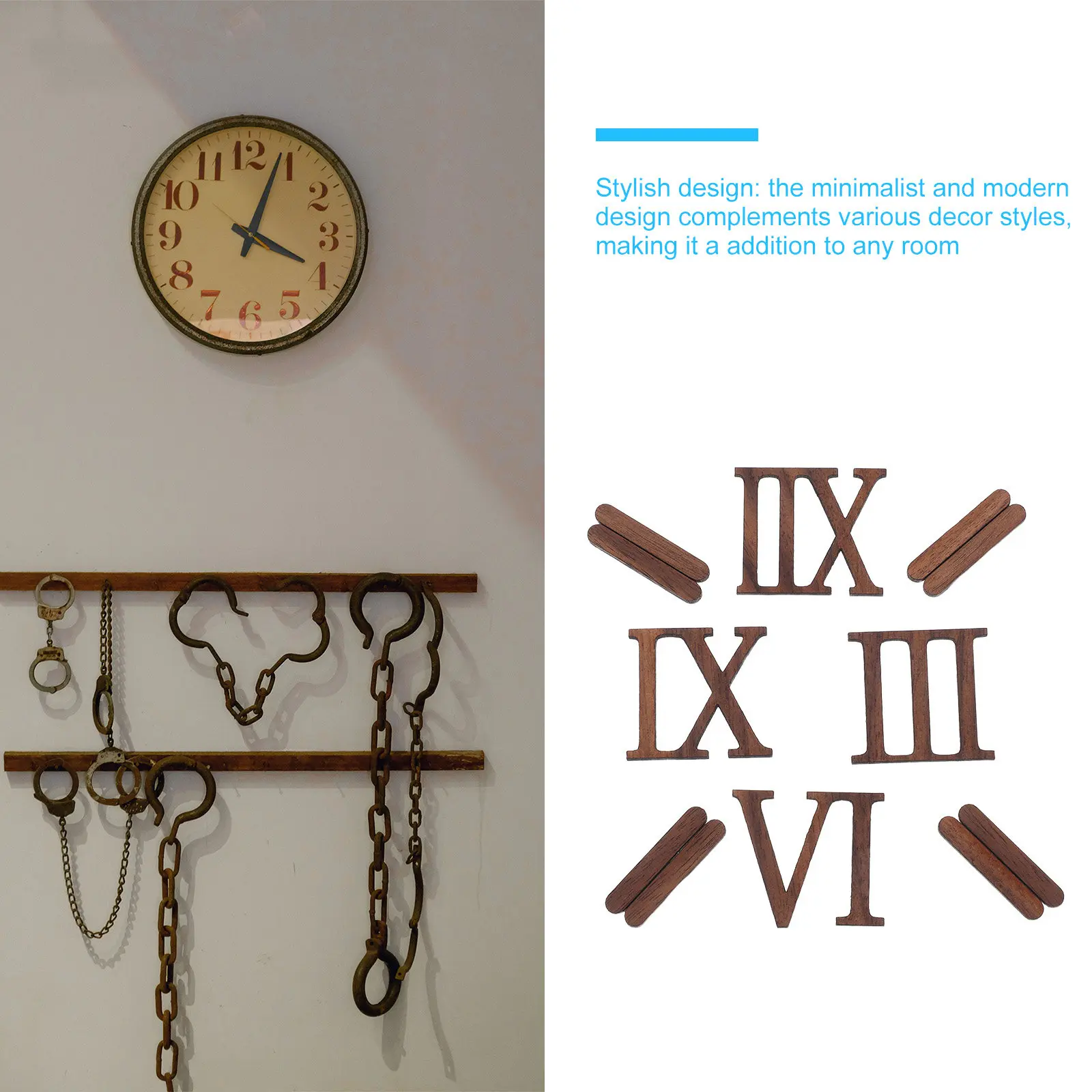 12pcs Wooden Roman Numeral Clock DIY Craft Kit – Frameless Wall Clock Decor for Home & Office