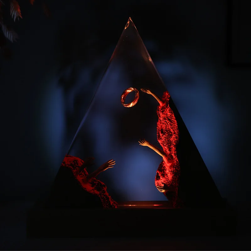 Magic Ring Resin Lamp Creative Art Night Light Craft Devil's Land Landscape Decoration Table Lamp 7Colors USB Charging