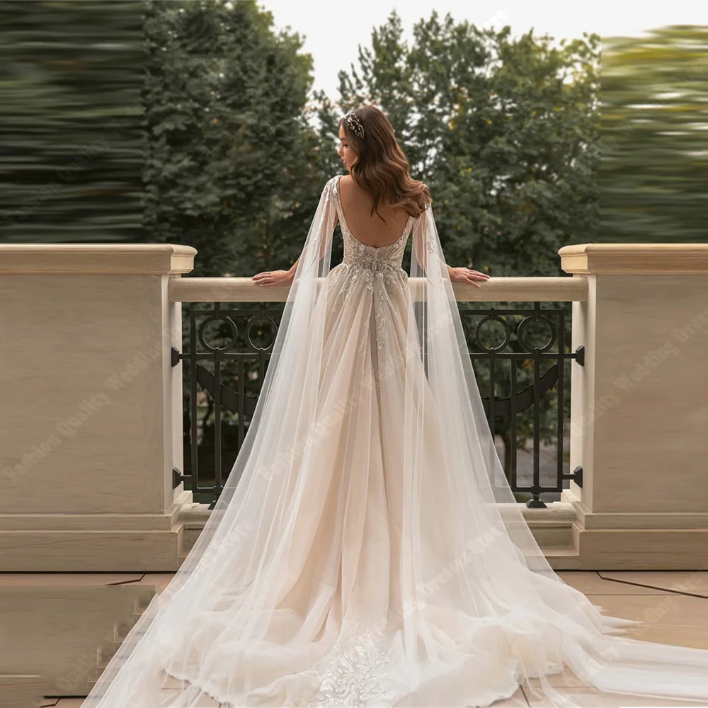 Vestidos De Novia De tul brillante para mujer, calcomanías De encaje Sexy, vestidos De Novia De horquilla alta, longitud De fregado, Vestido De princesa De Novia