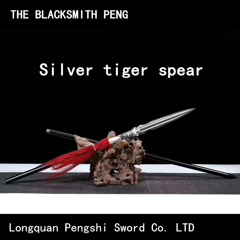 Silver tiger Spear/Chinese martial arts Spear Guns Damascus steel Eighteen Weapons/Katanaswords/Japanese swords/Duke Guan Dao 