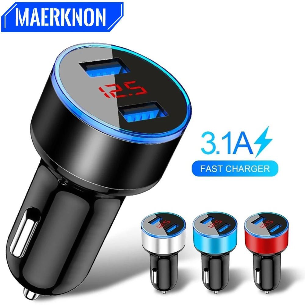 

3.1A 5V Dual USB Car Charger For iPhone XR 11 Pro Max With LED Display Universal Phone Car-Charger For Samsung S20 Plus Tablets
