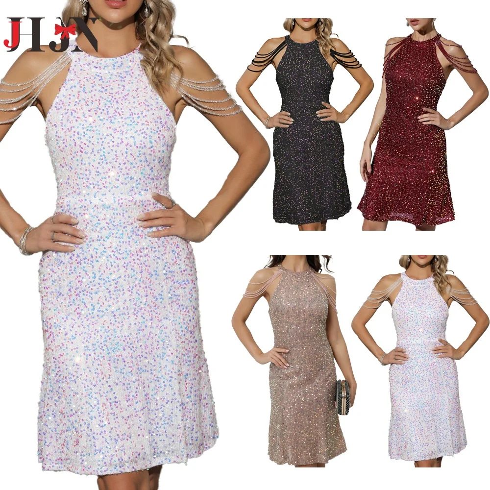 

Sexy Vintage Sequin Mini Summer Dress Women Elegant Bodycon Birthday Club Party Dress Ladies Red Wedding Evening Dresses Vestido