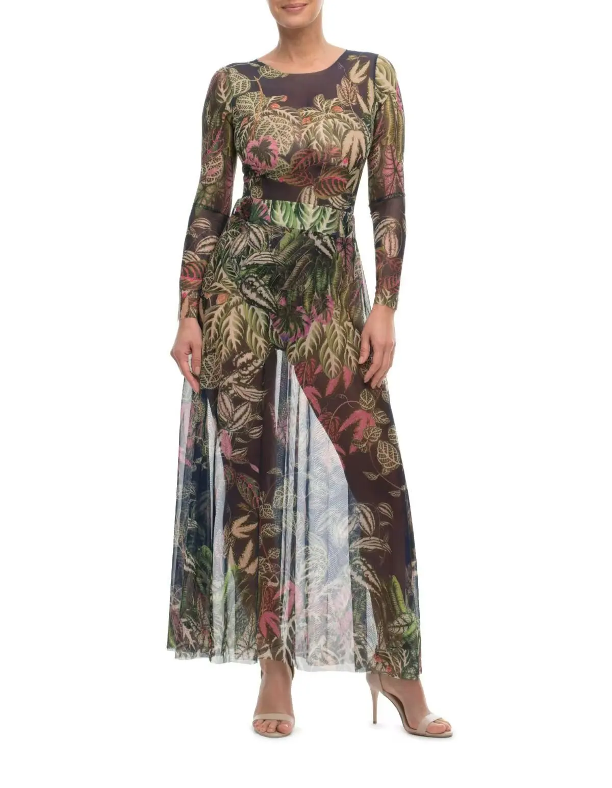2026 UPF50 Sheer Rash Guard Long Sleeve One-Piece Swimsuit Women Leaf Print Sun Protection Yellow Swimwear Bodysuit Beachwear