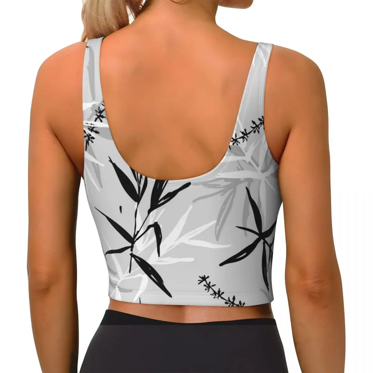 أوراق الخيزران والزهور اللوحة الأساسية القمم المرأة السامبا مثير الخامس الرقبة اليوغا اللياقة البدنية القمم الرياضية