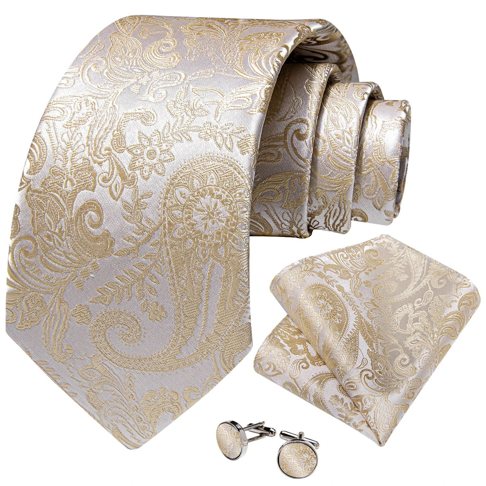 高級メンズネクタイ ジャカード柄 花柄ネクタイ ポケットチーフ カフスボタンセット ホワイト ミント ライラック ピンク 男性用 結婚式 ビジネス パーティー用